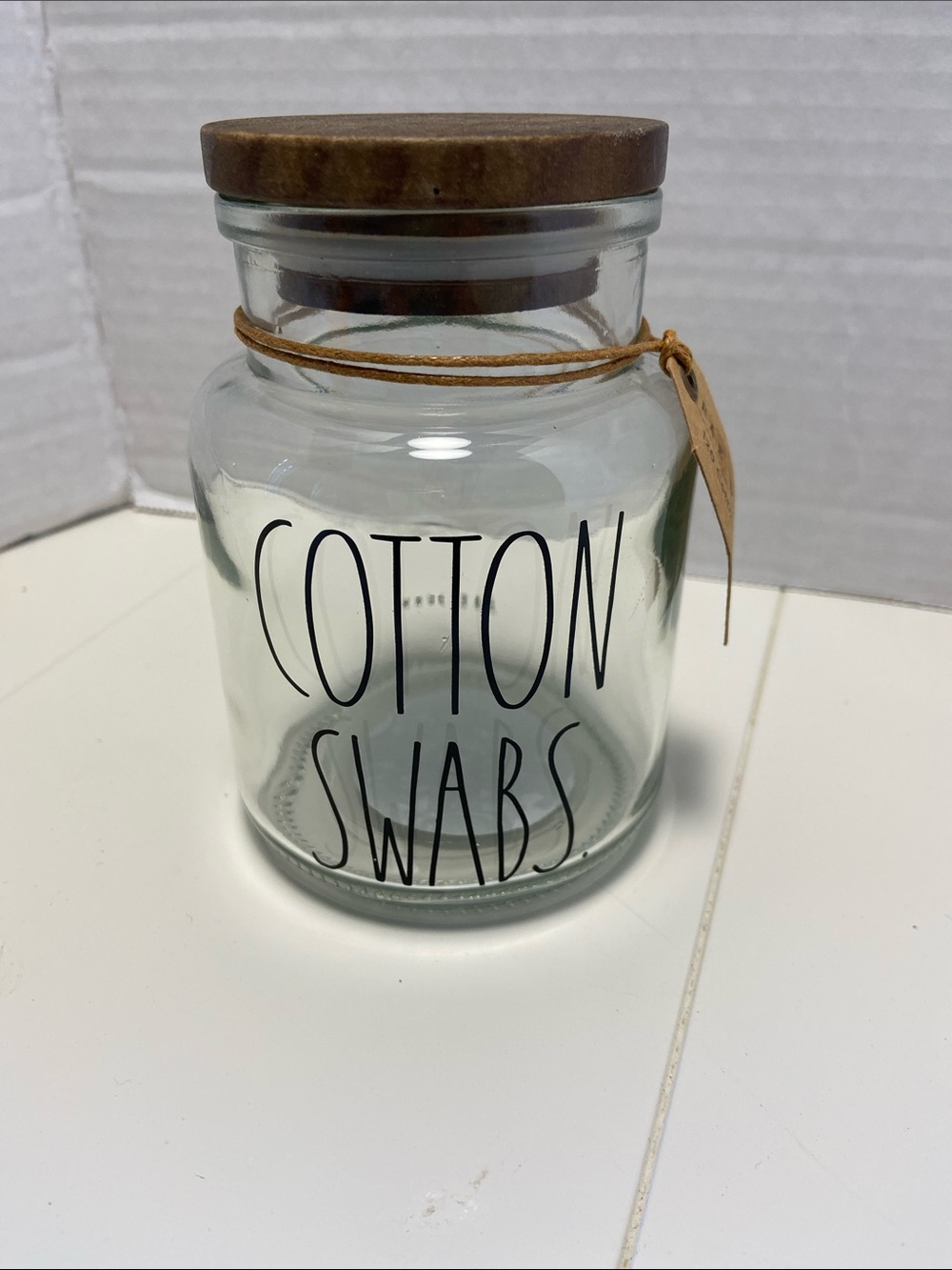 Rae Dunn by Magenta glass apothecary jar for cotton swabs Brand New